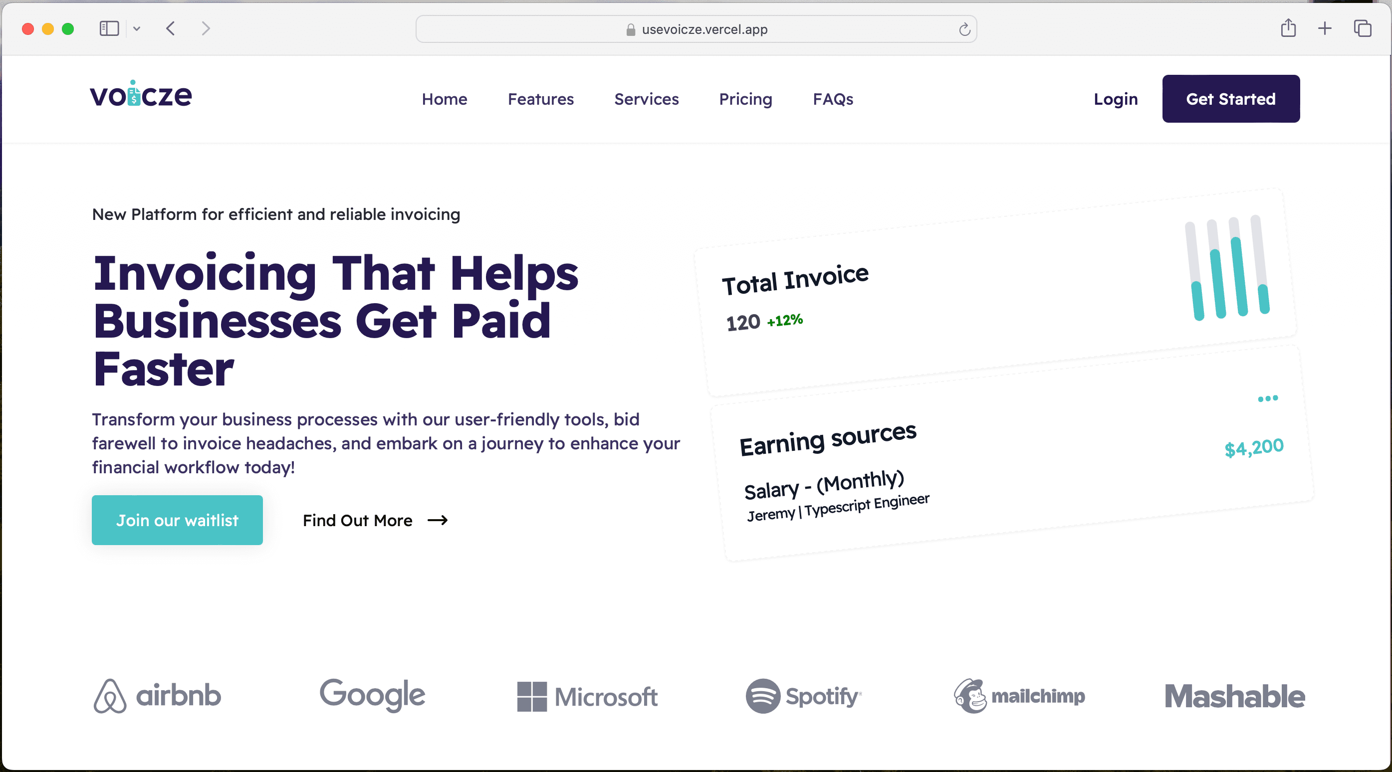 Voicze - Landing page